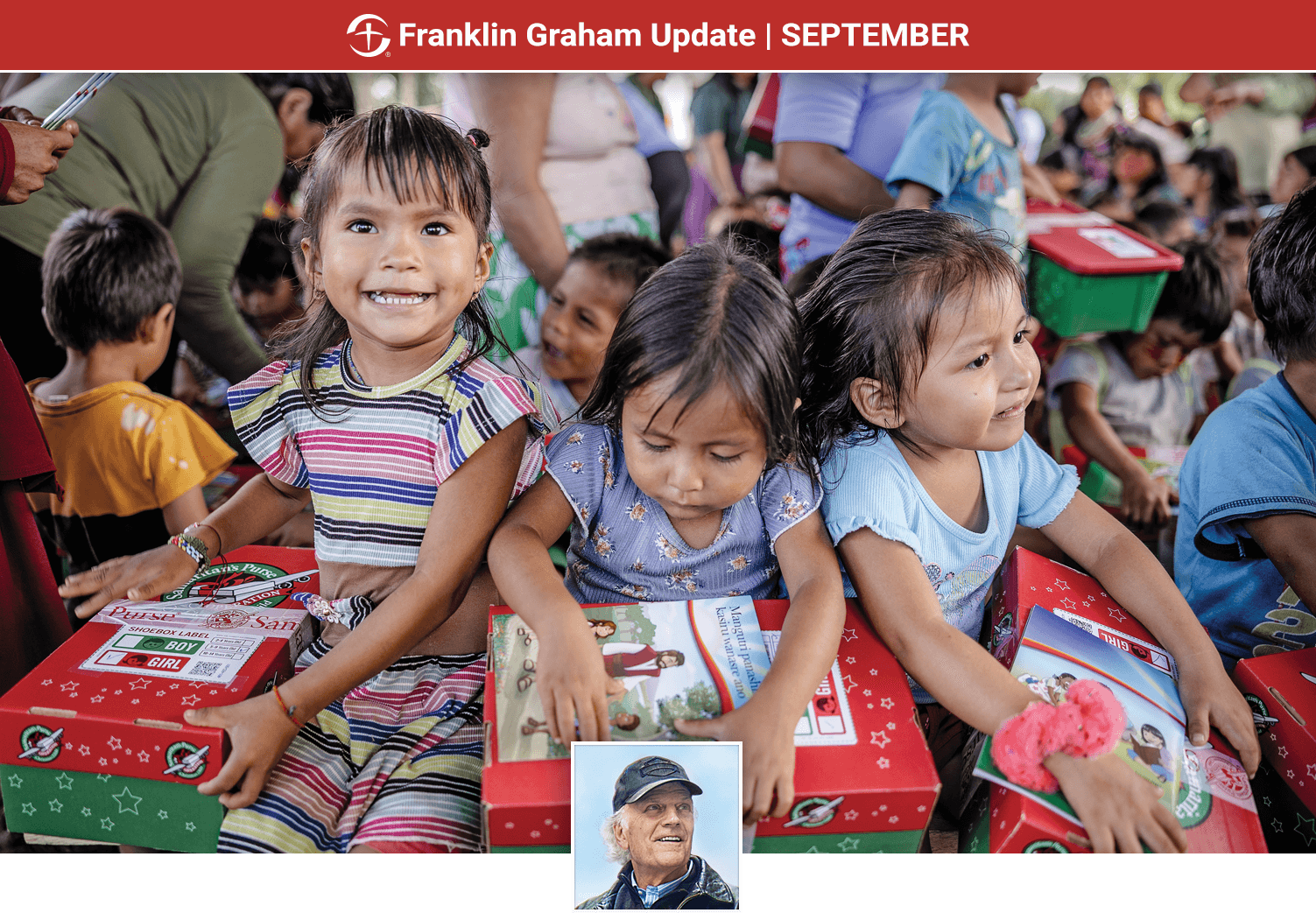 Smiling children opening their Operation Christmas Child boxes