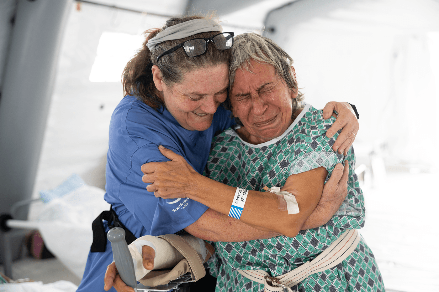 Samaritan's Purse volunteer comforting a patient in Venezuela