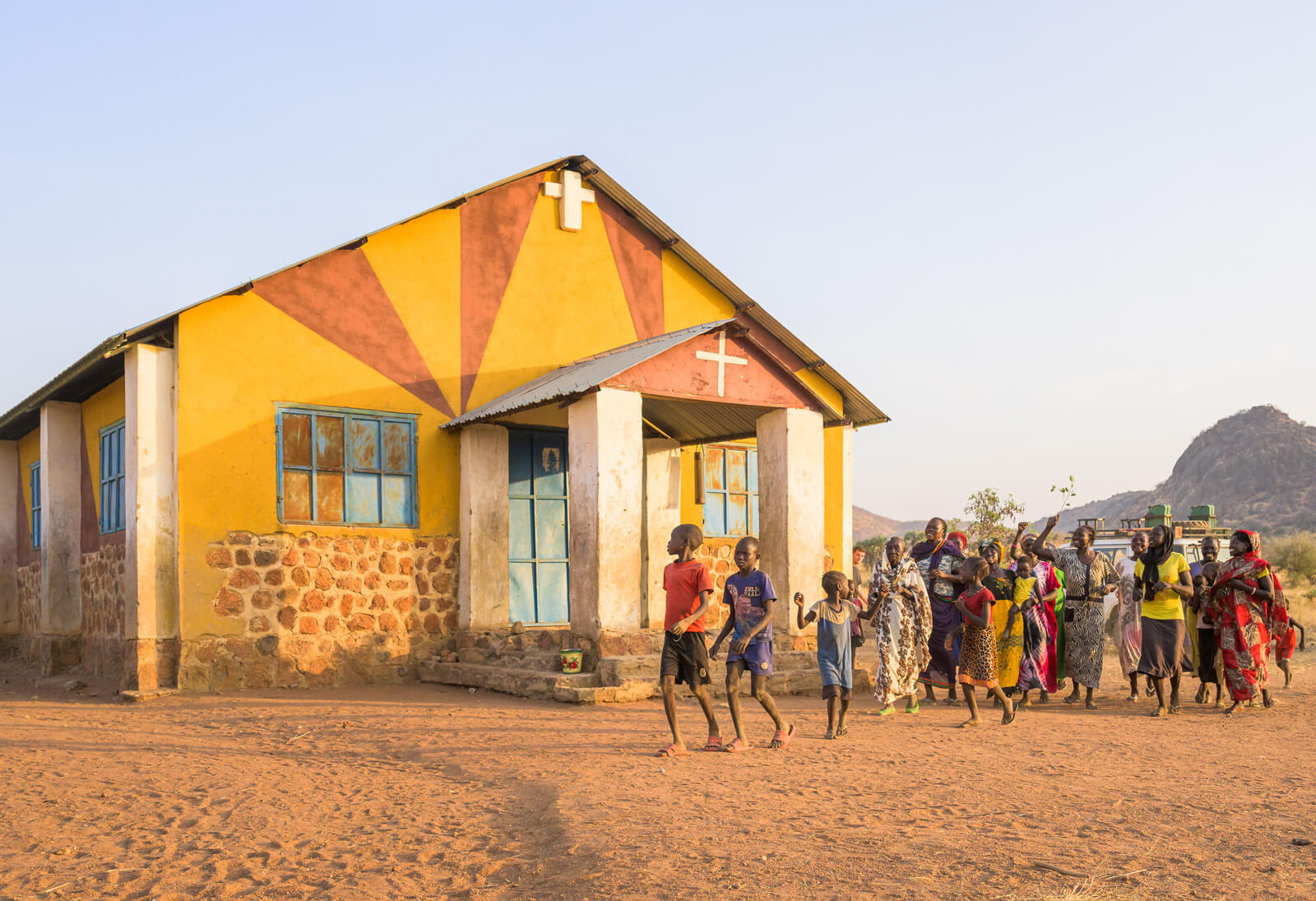 Children outside a church in Sudan