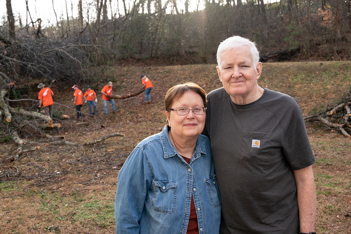 Samaritan's Purse volunteer working to remove trees