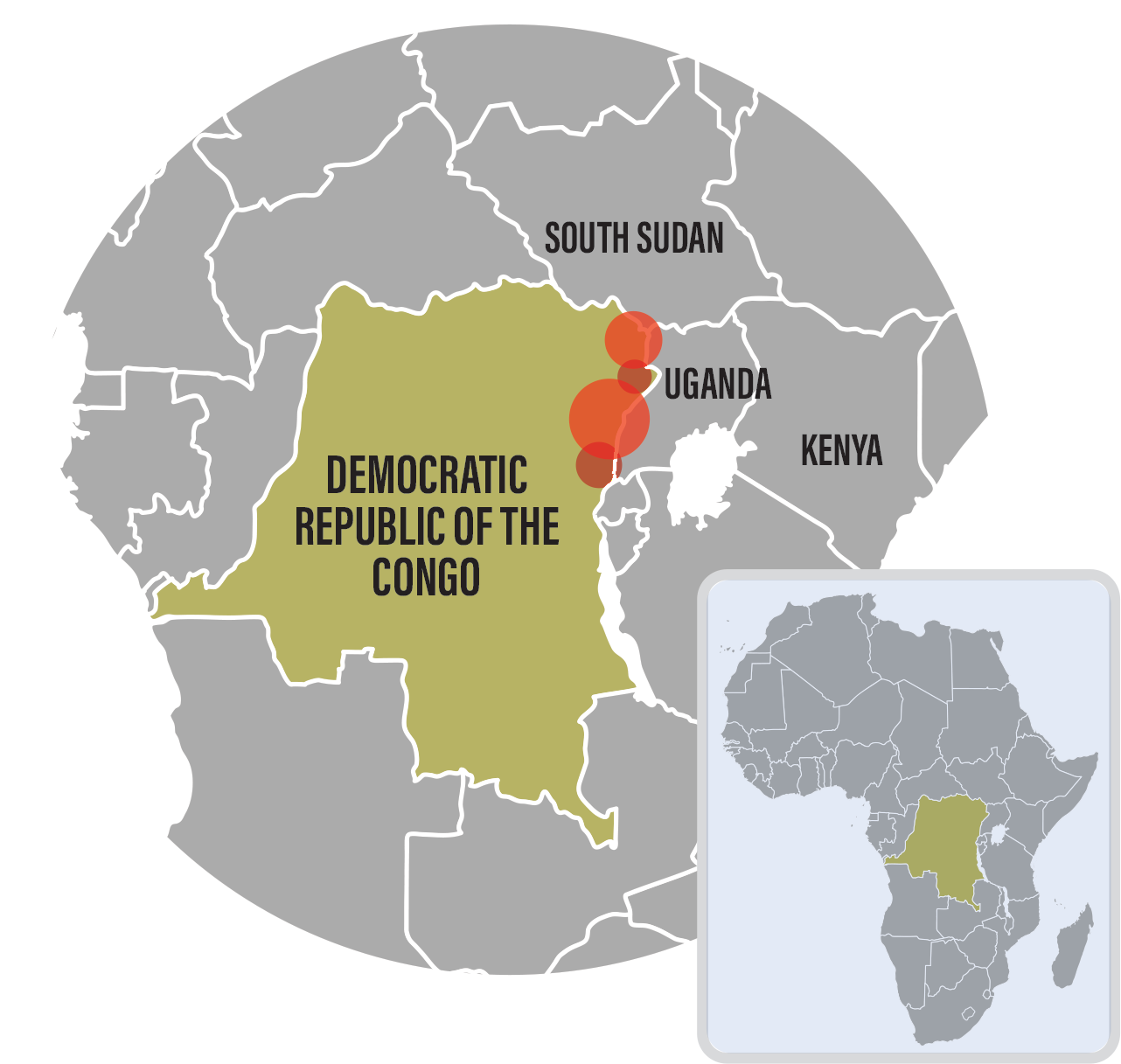 map of Africa highlighting the Democratic Republic of the Congo