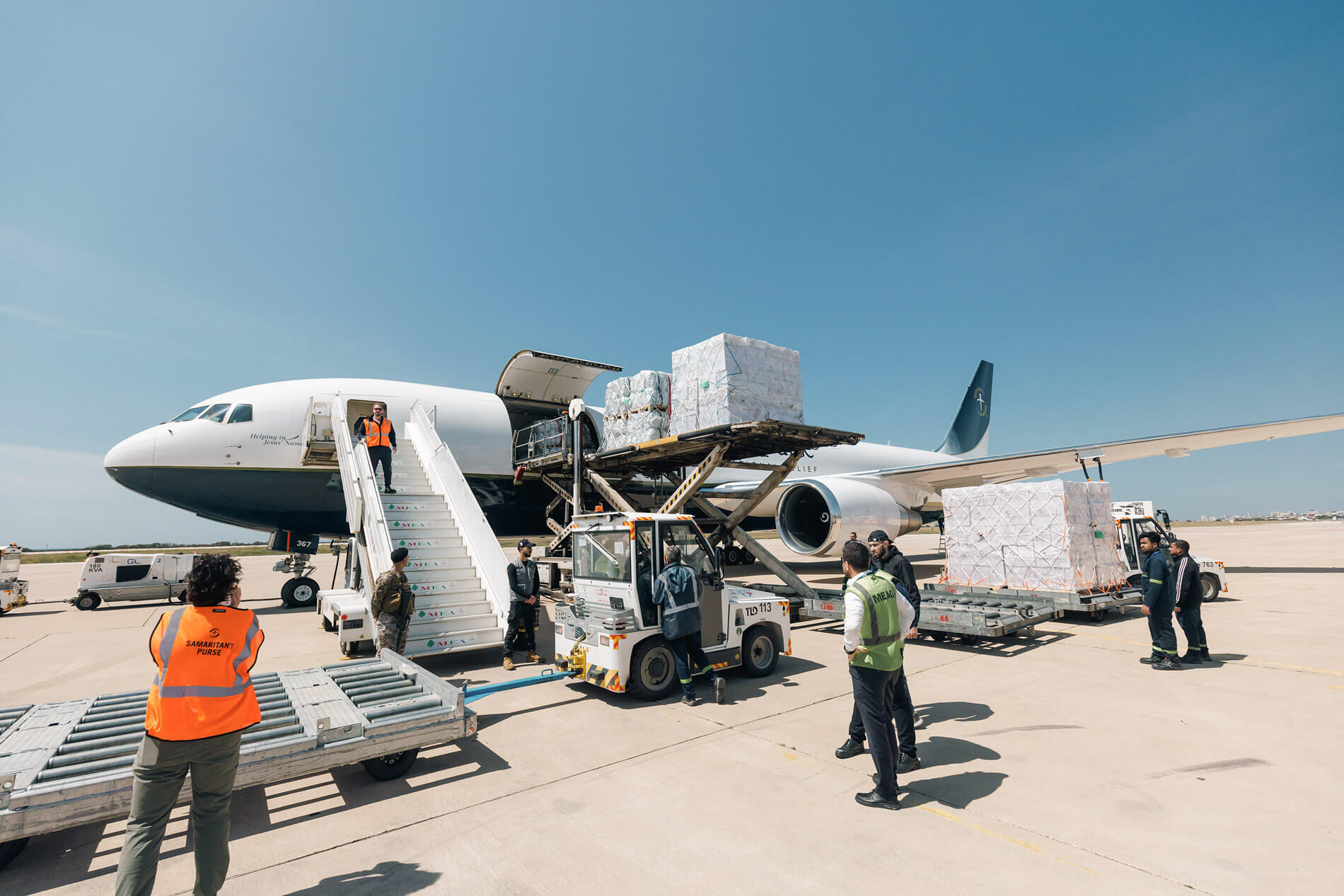 Relief supplies being loaded abourd our 767 aircraft heading to Beirut.