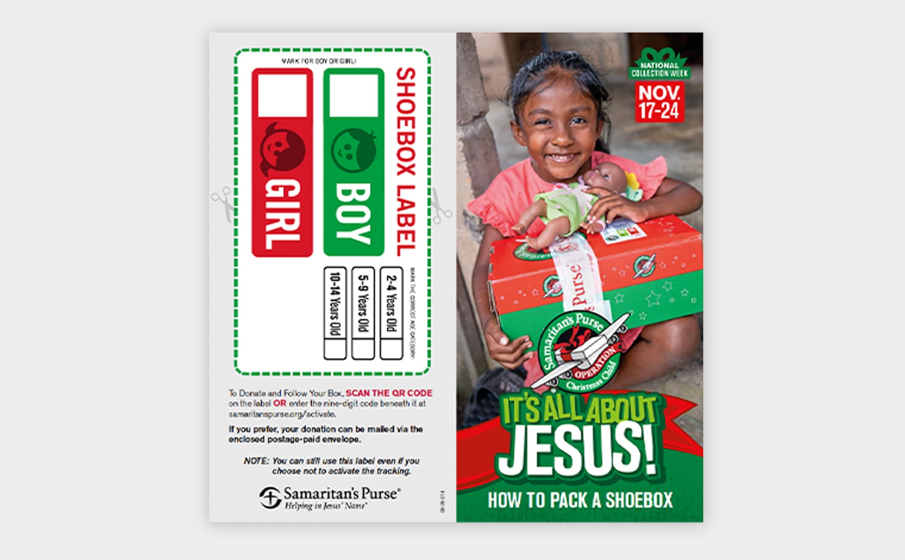 How to Pack a Shoebox informational brochure for Operation Christmas Child