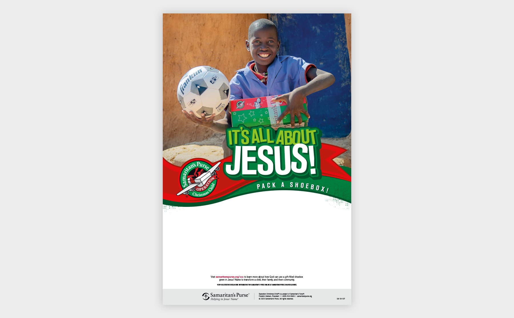 Promotional poster for Operation Christmas Child to encourage people to pack a shoebox