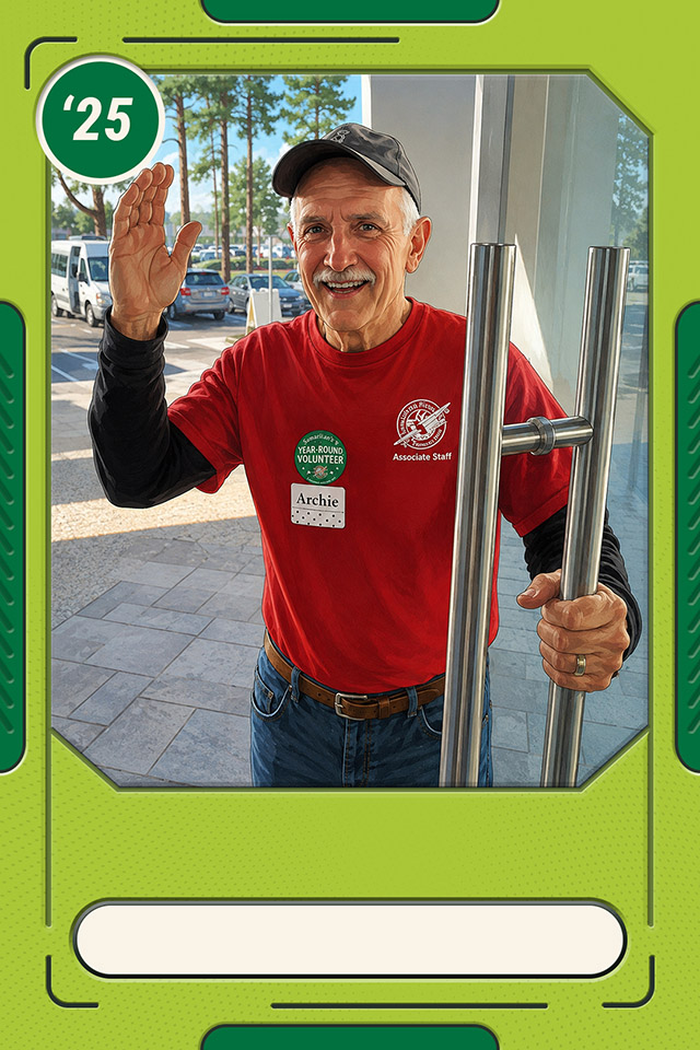 Trading card graphic with photo of Archie Araujo