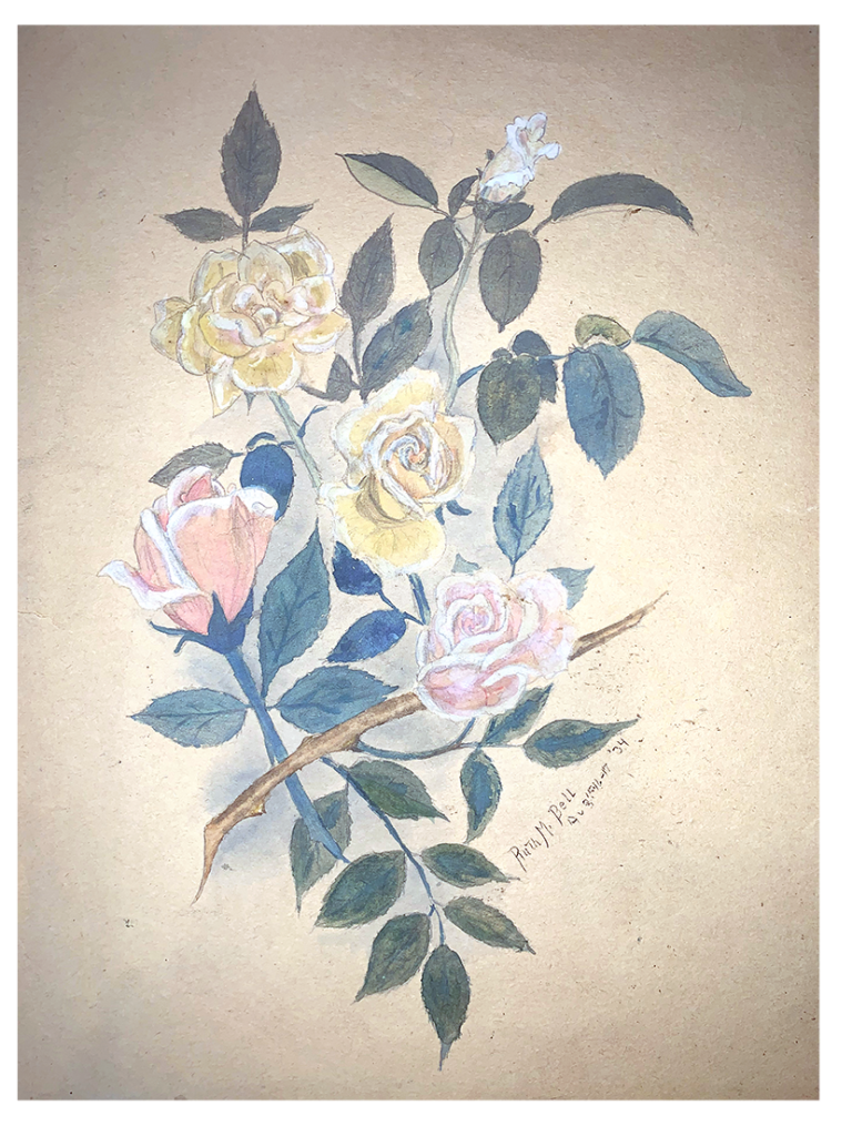 Drawing of pink & yellow roses.