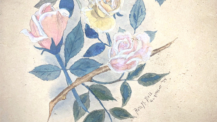 Section of painting displaying roses.